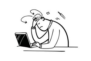 Business man hand on head sad movement Hand drawn Line isolated flat illustration on white background vector