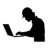 Man working with laptop sihouette illustration vector