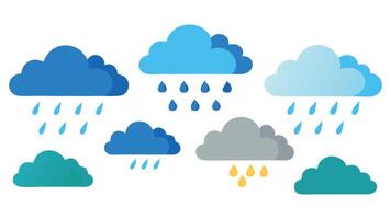 Rainy weather cloudscape set isolated flat illustration on white background. vector