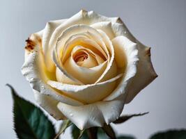 Portrait of a Delicate Cream Rose Adorned with Dewdrops photo