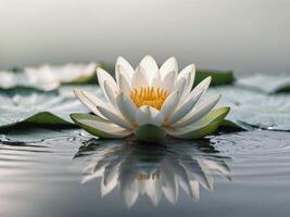 Tranquil White Lotus Floating on Serene Water with Reflection photo