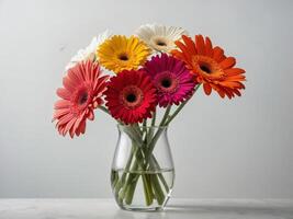 Elegant arrangement of vibrant Gerbera daisies in a clear glass vase photo