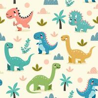 Dinosaur minimal cartoon seamless pattern background vector