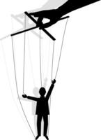 black puppet controlled by hand without background with shadow vector