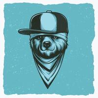 Illustration of Bear Wearing a Tilted Hat and Scarf with a Flat Expression vector