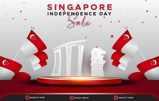 singapore independence day sale banner with 3d podium for sale with abstract gradient red and white background design vector