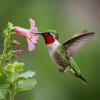Ruby-throated Hummingbird feeding on flowers photo