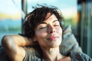 Female relaxing and dreaming at day photo