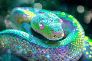Chrismas snake with pastel colour scales and jewels photo