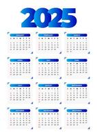 2025 Basic Calendar in White Background with blue header vector
