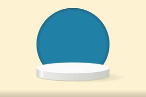 Silver Podium with Cyan Cylinder with Light Shade of Yellow Background, Suitable for Product Presentation Backdrop, Display, and Mock up in 80s Concept. vector