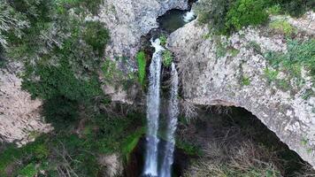 Majestic Waterfall Cascading Into Serene Pool Surrounded by Lush Greenery in Tranquil Forest video