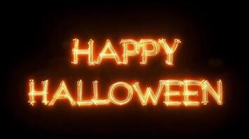 Glowing Happy Halloween text on a dark background, creating a spooky atmosphere video