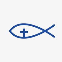 Jesus fish with cross line icon. Isolated on white background vector
