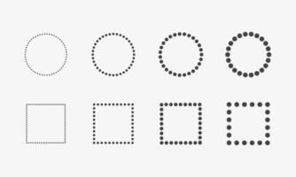 Dotted circle and rectangle set. Dotted frame lines. illustration vector