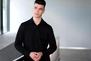 emotions of a man to solve a problem developer and thinking in coding at night or programming software or application development. Male programmer or coder troubleshooting and working photo