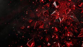 Red rubies on black backdrop. Symbols of luxury, wealth, prosperity. Abstract splashes of gemstones. photo