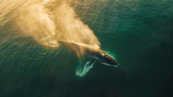 A magnificent humpback whale jumping out of the water in close-up photo