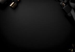 A black background with a faint shine and the hint of luxury products in the corners, perfect for adding advertising text photo