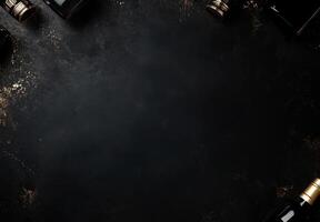 A black background with a faint shine and the hint of luxury products in the corners, perfect for adding advertising text photo