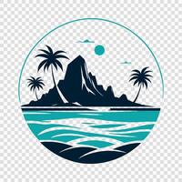 Tropical Island with Palm Trees and Ocean Waves vector