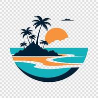 Tropical Island with Palm Trees and Ocean Waves vector