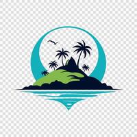 Tropical Island with Palm Trees and Ocean Waves vector