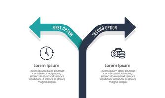 2 options between money and time in running a business. Infographic arrow design template. Business presentation, Planning, Strategy and Balance. vector