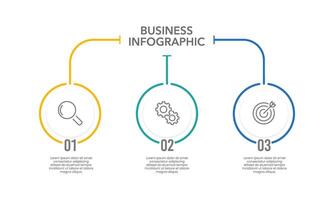 Business infographic line design template. 3 Options to success. Business presentation, Strategy, Organization, System and Marketing. vector
