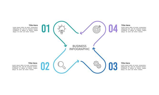 Cross Infographic design template. 4 Process to success. Business presentation, Report, Data, Progress and Planning.