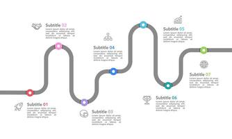 Business Timeline 7 Annual Business Milestones. Infographic roadmap design template. Business Presentation, Planning and Project. vector
