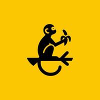 silhouette of a monkey with a banana logo vector