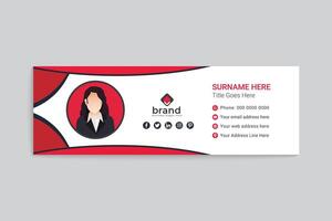 Red color email signature design vector