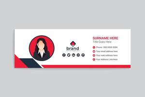 Red color email signature design vector