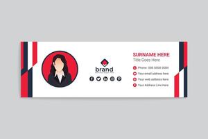 Red color email signature design vector