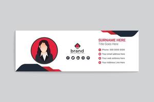 Red color email signature design vector