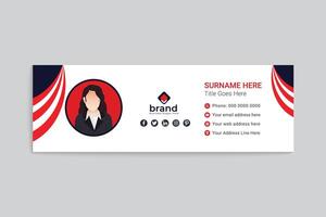 Red color email signature design vector