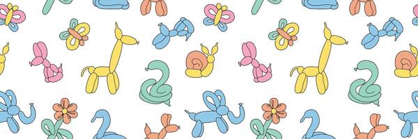 Seamless pattern of colorful balloons. Colorful drawing of inflatable toys made of twisted balloons. Design element for packaging, greeting card, invitation card, print, flyer, banner. . vector