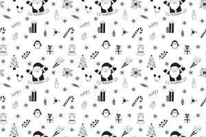Christmas doodle seamless pattern with hand drawn new year elements on white background. illustration vector