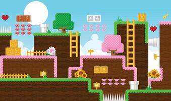 Fantasy World Platformer Game Tile Set vector