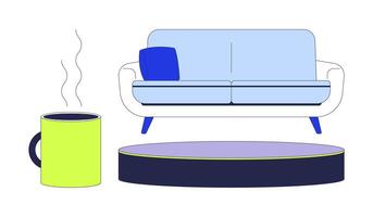 Talk show studio setup 2D cartoon objects set. Comfortable furniture isolated elements flat cliparts on white background. Furnishing equipment for interview. Spot illustrations collection vector