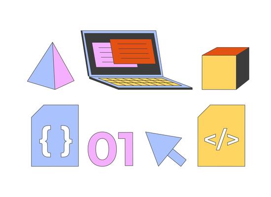 Web development tools 2D cartoon objects set. Software making. Application creation with modern technology isolated elements flat cliparts on white background. Spot illustrations collection