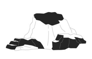 Natural rocks podium black and white 2D line objects. Cliffy mountains terrain formation. Old textured stones group isolated clip art outline item. Monochromatic spot illustration vector