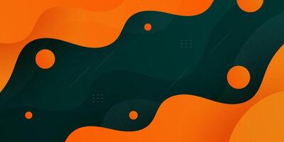 Modern dark green and orange geometric business banner design. Creative banner design with wave shapes and lines for template. Simple horizontal banner. vector