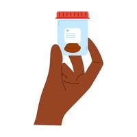 Stool analysis. Poop test. Plastic container with biomaterial for laboratory analysis on african hand vector