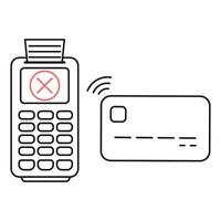 Rejected payment by credit or debit card using POS terminal with printed receipt vector