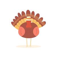 Cartoon turkey in a flat style on a white background. The symbol of Thanksgiving vector