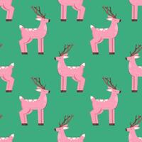 Christmas reindeer seamless pattern on green background vector