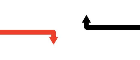 Minimalistic design featuring a red arrow pointing downward and a black arrow pointing upward on a white background vector