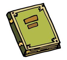 Hand drawn illustration of a green book. Sketch, illustration on white background. Creative ink artwork. Modern cozy drawing. Back to school book. Colorful textbook for education and studying. vector